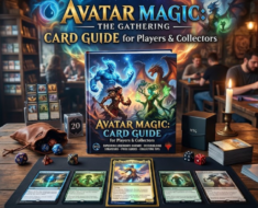 A high-quality book cover and promotional display for "Avatar Magic: The Gathering Card Guide for Players & Collectors